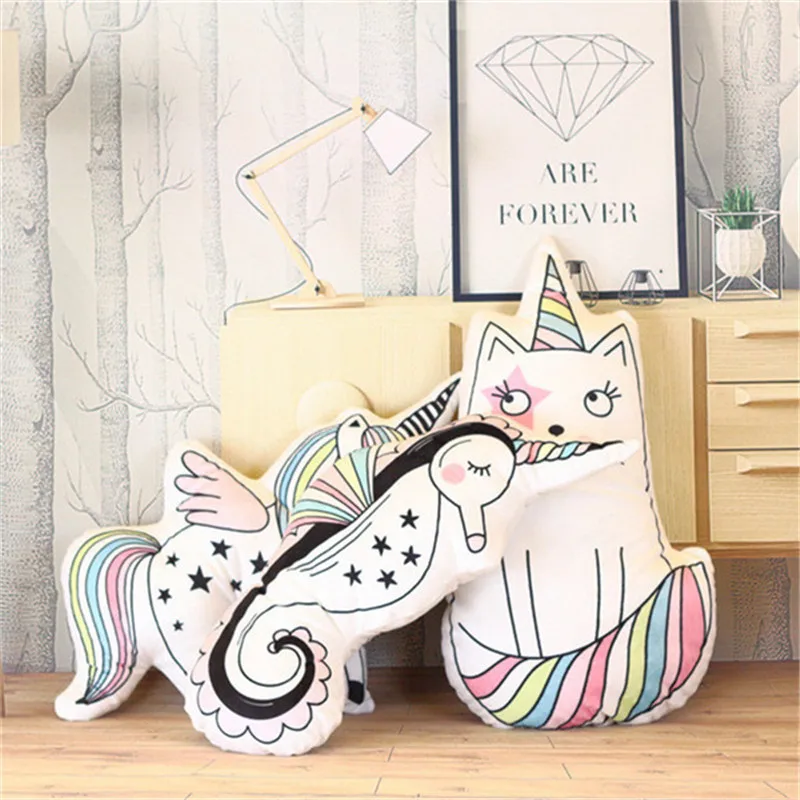 2018 New Color Unicorn Seahorse Kitty Cat Dolls Cute Cartoon Rainbow Horse Animals Soft Stuffed Pillow Cushion Baby Kids Toys (20)