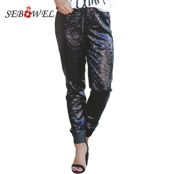 SEBOWEL Sexy Sparkle Black Sequin Pencil Pants Women Casual Drawstring Stretch High Waist Long Pants Clubwear Maxi Trousers
SEBOWEL Sexy Sparkle Black Sequin Pencil Pants Women Casual Drawstring Stretch High Waist Long Pants Clubwear Maxi Trousers