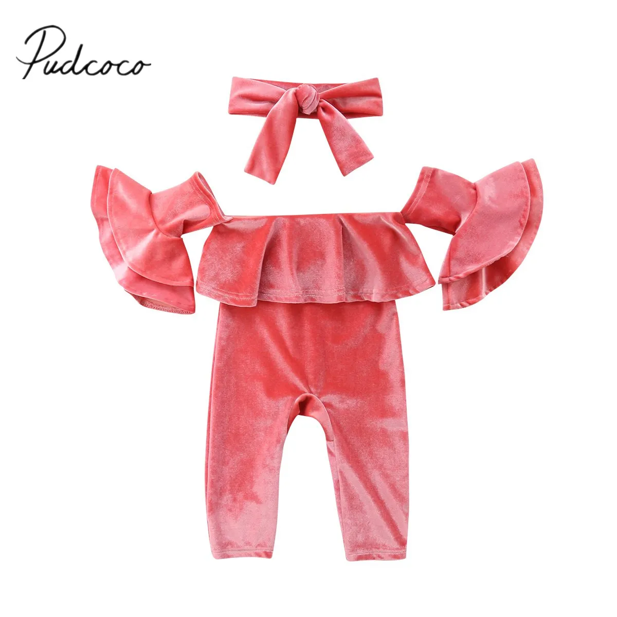 2018 Brand New Autumn Toddler Baby Girl Off Shoulder Romper 2PCS Flare Sleeve Velvet Pink Jumpsuits Ruffled Romper+Headband 0-5T
2018 Brand New Autumn Toddler Baby Girl Off Shoulder Romper 2PCS Flare Sleeve Velvet Pink Jumpsuits Ruffled Romper+Headband 0-5T
