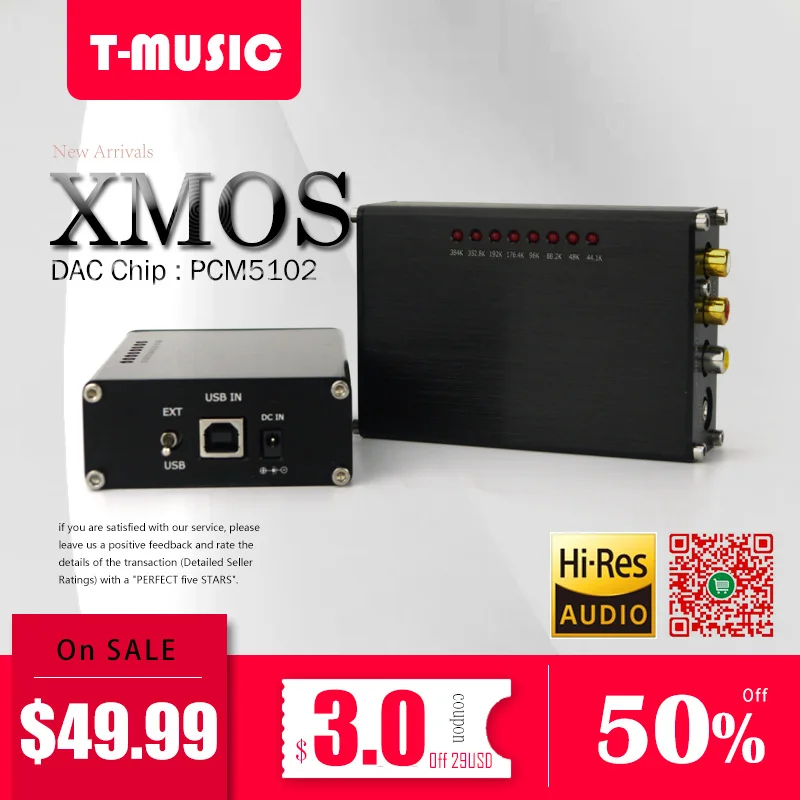 Hifi Mini DAC PCM5102 XMOS USB DAC Sound Card 384K 32bit with Headphone Output 
Hifi Mini DAC PCM5102 XMOS USB DAC Sound Card 384K 32bit with Headphone Output