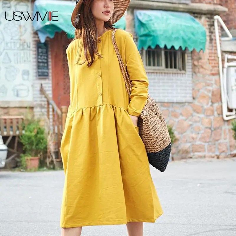 2018 Autumn Women Dress Folk Style Long Sleeves Pure Colors Round Neck Vestidos Pockets Solid Color Long Section Dress USWMIE
2018 Autumn Women Dress Folk Style Long Sleeves Pure Colors Round Neck Vestidos Pockets Solid Color Long Section Dress USWMIE