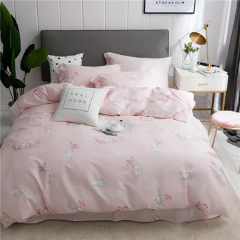4pcs Cute rabbit Printed Cotton Bedding Sets cartoon Bed Set Duvet Cover Bed Sheet Cover Set pillowcase twin queen king size