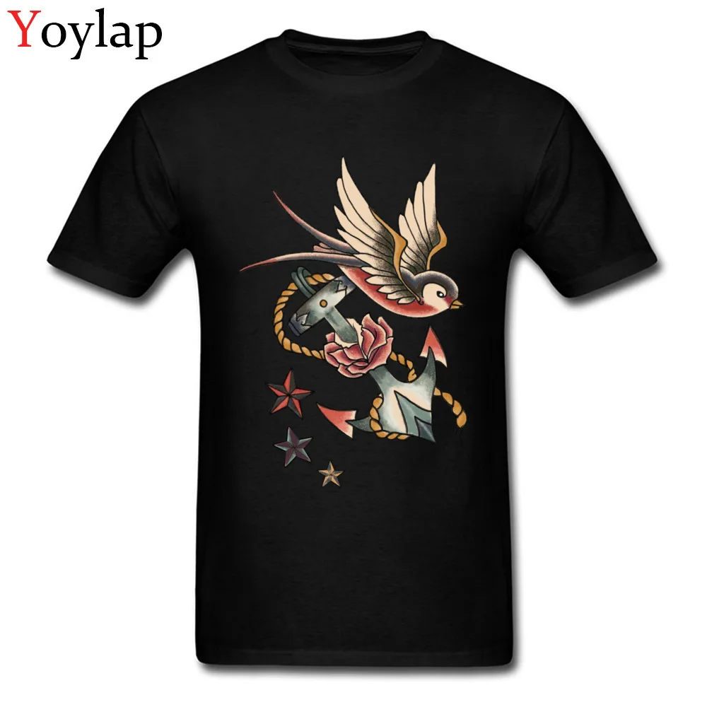 2017 New Fashion Printed On T-Shirt Round Collar All Cotton Retro Tattoo Male Tops Shirt Short Sleeve Fall Printed On Tee Shirt black