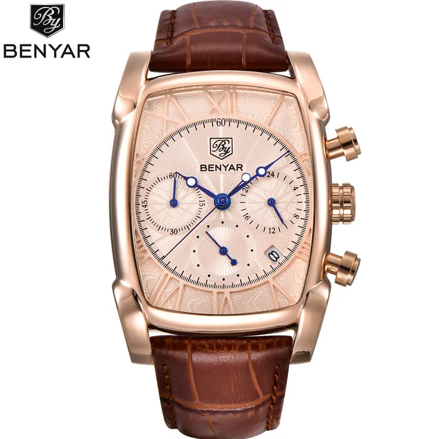 BENYAR Chronograph Sport Men Watches 2019 Luxury Brand Gold Rectangle Watch Men Leather Band Waterproof Quartz Wristwatch mens
BENYAR Chronograph Sport Men Watches 2019 Luxury Brand Gold Rectangle Watch Men Leather Band Waterproof Quartz Wristwatch mens