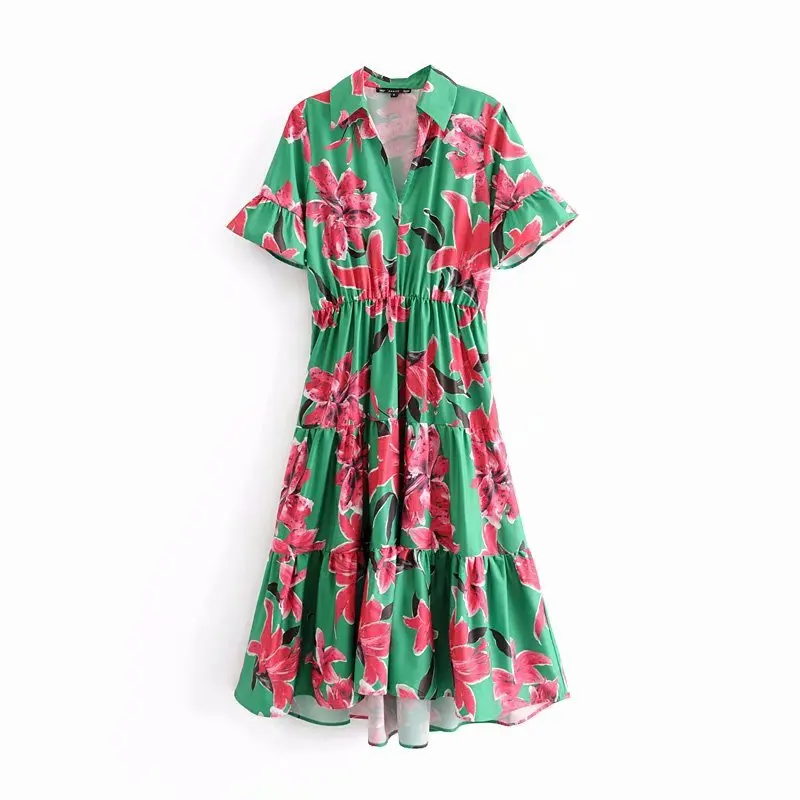 2019 women fashion v neck red floral print green midi dress female short sleeve pleated ruffles vestidos chic party dress DS2199
2019 women fashion v neck red floral print green midi dress female short sleeve pleated ruffles vestidos chic party dress DS2199