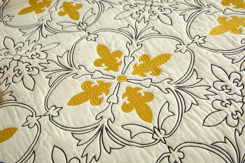 Waliicorners Bedspread Cotton Quilt Set 3PCS Europe Embroidered Quilts Bed Cover Pillowcase King Queen Size Quilted Coverlet 11 HTB1OC5VaQT2gK0jSZFkq6AIQFXai