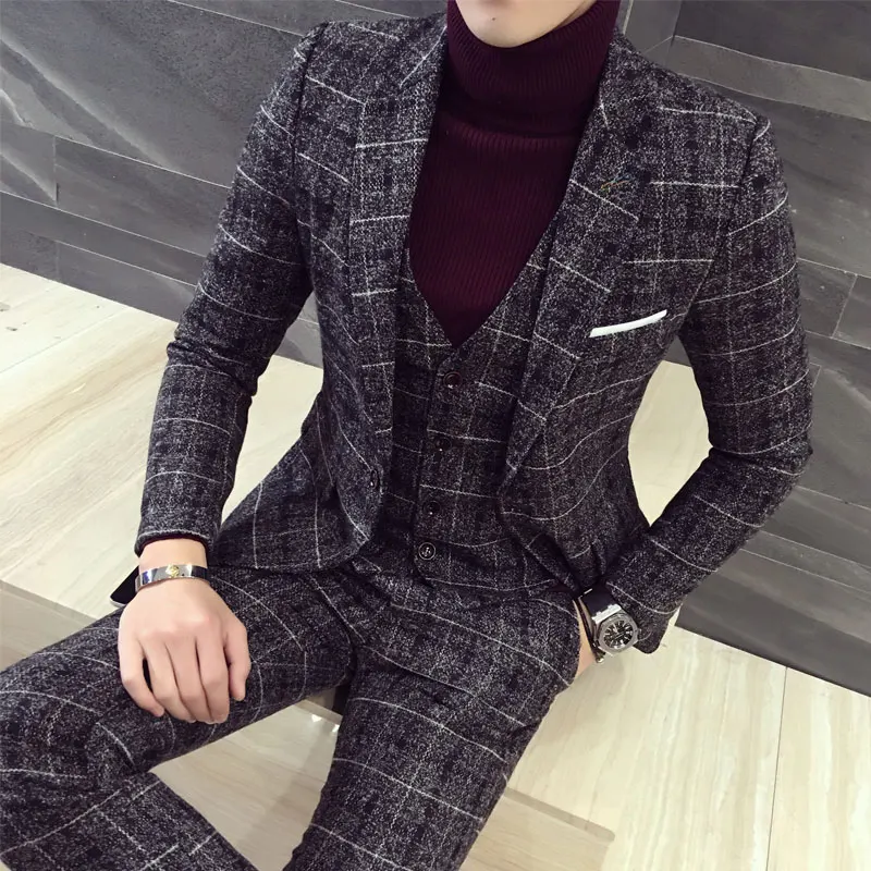 Groom Wedding Dress Plaid Formal Suits Set Men Fashion Boutique Wool Casual Business Suits 3-piece Jackets+Vest+Pants Suits 5XL
Groom Wedding Dress Plaid Formal Suits Set Men Fashion Boutique Wool Casual Business Suits 3-piece Jackets+Vest+Pants Suits 5XL