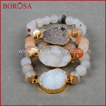 BOROSA Natural Crystal Druzy Geode Bead Bracelet with 10mm Natural Rainbow Frosted Crystal Beads Bangle Gold Color Jewelry G607
BOROSA Natural Crystal Druzy Geode Bead Bracelet with 10mm Natural Rainbow Frosted Crystal Beads Bangle Gold Color Jewelry G607