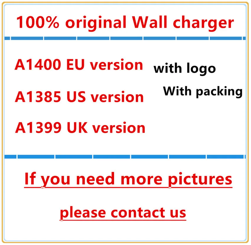 100pcs/Lot 100% Original A1400 EU US UK Plug USB AC Power Wall Charger Adapter charger For i5 6 7 8 X XS XR MAX With Retail box
100pcs/Lot 100% Original A1400 EU US UK Plug USB AC Power Wall Charger Adapter charger For i5 6 7 8 X XS XR MAX With Retail box