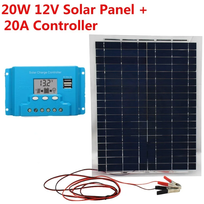 20W 18V Solar Panel IP67 Sun Power Cell 1.12A Emergency Power supply Solar Panel Polysilicon Sun Panel With Solar Controll
20W 18V Solar Panel IP67 Sun Power Cell 1.12A Emergency Power supply Solar Panel Polysilicon Sun Panel With Solar Controll