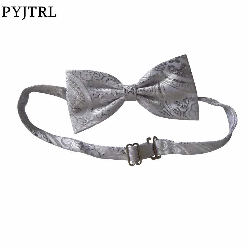 Image PYJTRL Kids Fashion White Silver Wedding Bow Tie Cheap School Children Floral Pattern Bowties Party Accessories