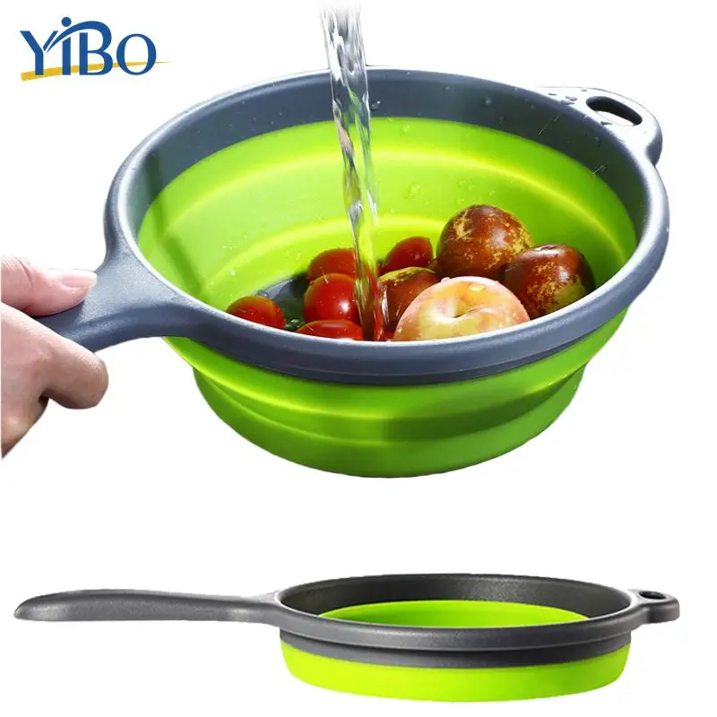 

YIBO 1Pc Foldable Silicone Colander for Fruits&Vegetables Washing Basket Kitchen Strainer Portable Camping Draining Tool