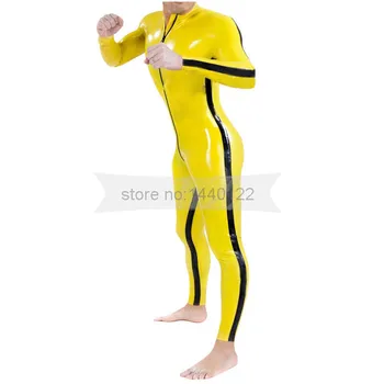 yellow and side black strips rubber latex male catsuit with front zip tight jumpsuit plus size customized made BNLCM092
yellow and side black strips rubber latex male catsuit with front zip tight jumpsuit plus size customized made BNLCM092