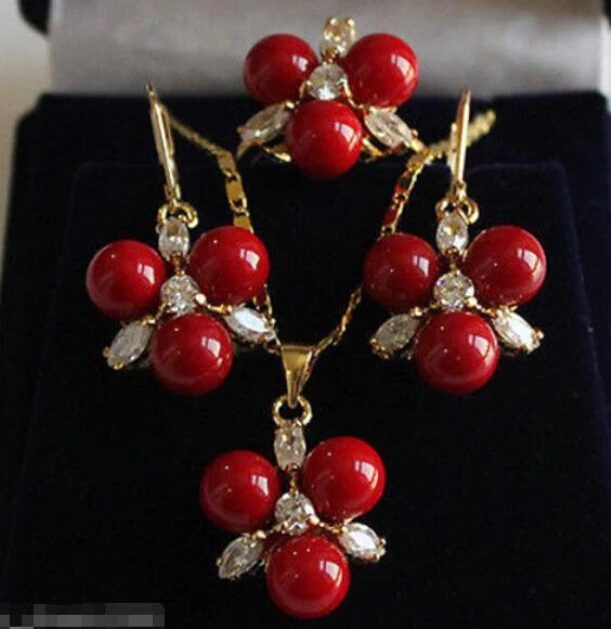 Hot sale new Style >>>>8MM Coral Red South sea Shell Pearl Craystal Earrings Ring Necklace Pendant Set
Hot sale new Style >>>>8MM Coral Red South sea Shell Pearl Craystal Earrings Ring Necklace Pendant Set