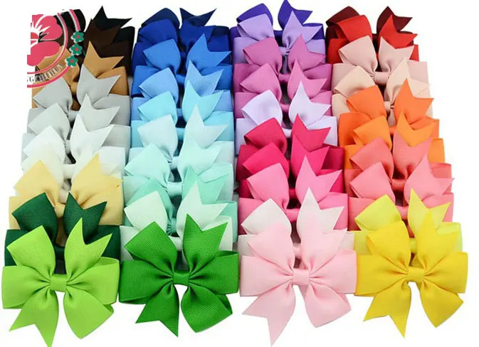 

EPACK FREE 40pcs 8*8cm Ribbon Bows Clip solid color bows clip hair baby v rib ribbon bow hair accessories kids headdress
