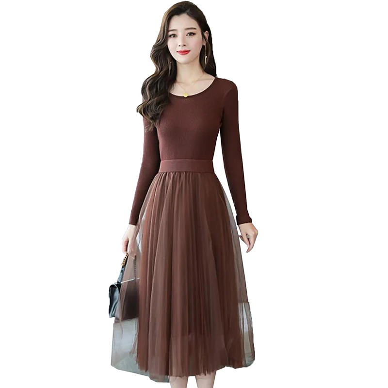 2019 Spring Women Knit Mesh Patchwork Dress Long Sleeve Ball Gown Elegant Woman Casual Knitted A-line Dresses
2019 Spring Women Knit Mesh Patchwork Dress Long Sleeve Ball Gown Elegant Woman Casual Knitted A-line Dresses