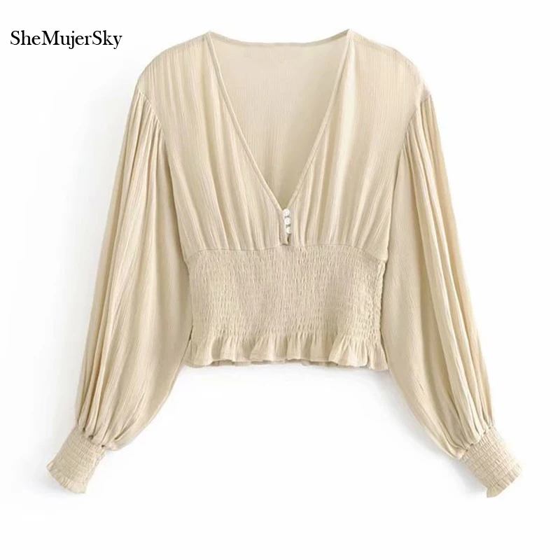 SheMujerSky Women Long Sleeve Blouses Elastic Waist Solid Shirts V-neck Loose Tops Ladies blusas
SheMujerSky Women Long Sleeve Blouses Elastic Waist Solid Shirts V-neck Loose Tops Ladies blusas