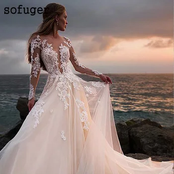 White Ivory A Line Scoop Sexy Illusion Wedding Dresses Beadings Long Sleeves Bridal Gown Vestidos de Noivas Custom
White Ivory A Line Scoop Sexy Illusion Wedding Dresses Beadings Long Sleeves Bridal Gown Vestidos de Noivas Custom