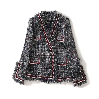 High Quality Brand New Women Plaid Tassel Pearls Double Breasted Blazers Ladies Fringe Tassel V-neck Tweed Woolen Coats Y045
High Quality Brand New Women Plaid Tassel Pearls Double Breasted Blazers Ladies Fringe Tassel V-neck Tweed Woolen Coats Y045