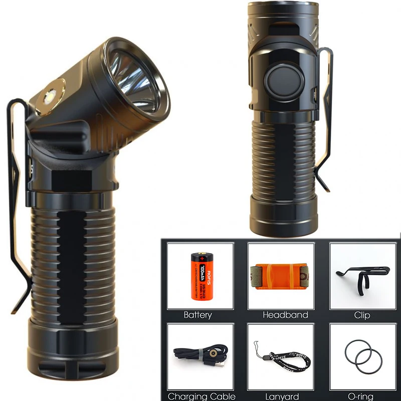 

Rofis R1 Adjustable-head Flashlight CREE XM-L2 U2 LED MAX. 900LM Magnetic USB torch adjustable head light + 700mAh battery