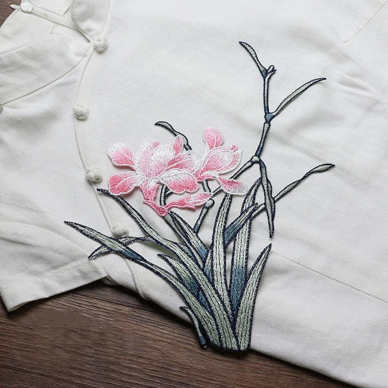 Set Of 2 Pond Flower Pink Embroidered Iron On Applique Patch Garden