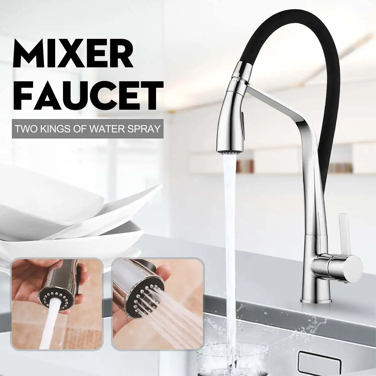 Black Rubber Pull Down Kitchen Vessel Sink Faucet 360Rotation Modern Spout Mixer Tap Single Hole Handle Dual Sprayer Nozzle
Black Rubber Pull Down Kitchen Vessel Sink Faucet 360Rotation Modern Spout Mixer Tap Single Hole Handle Dual Sprayer Nozzle