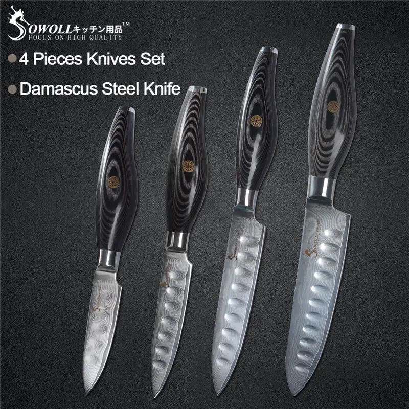 Sowoll Damascus Steel Kitchen Knife 4 Piece Set Color Wood Handle Sharp Blade Paring Utility Slicing Chef Knives Cooking Tools
Sowoll Damascus Steel Kitchen Knife 4 Piece Set Color Wood Handle Sharp Blade Paring Utility Slicing Chef Knives Cooking Tools