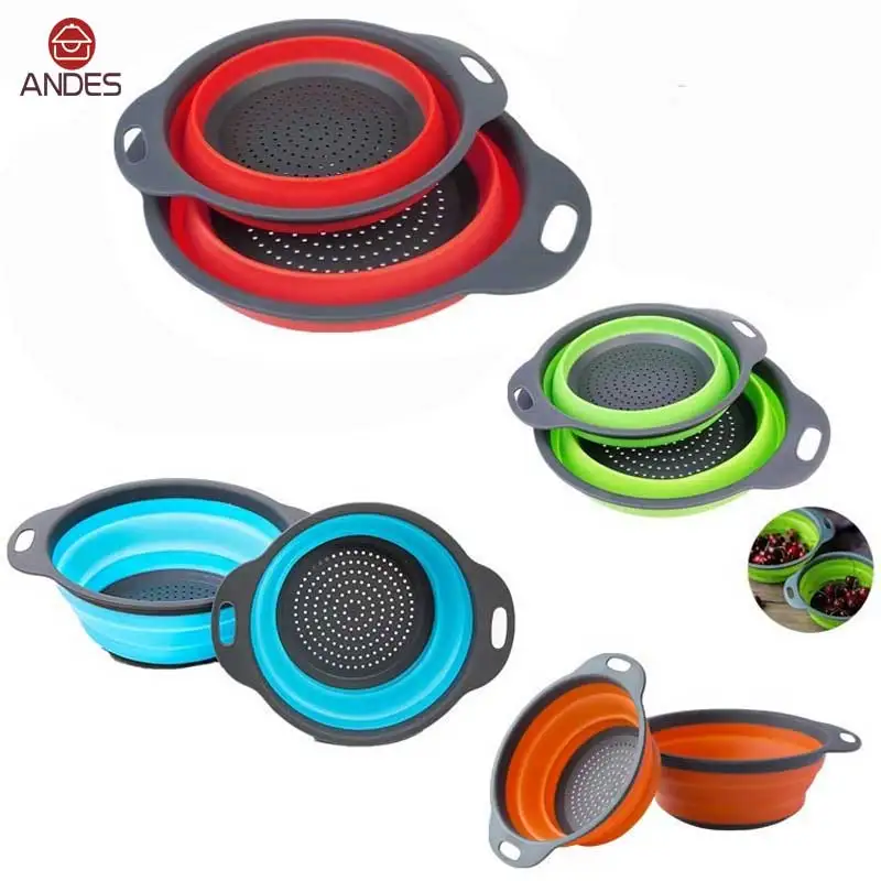 ANDES 2pcs/set Foldable Silicone Colander Fruit Vegetable Washing Basket Strainer Collapsible Drainer With Handle Kitchen Tools
ANDES 2pcs/set Foldable Silicone Colander Fruit Vegetable Washing Basket Strainer Collapsible Drainer With Handle Kitchen Tools