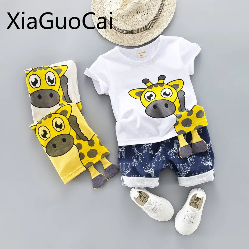 Летние комплекты для малышей с оленем детские летние футболки коротким рукавом