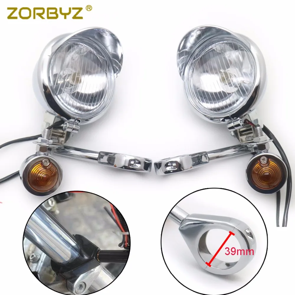 ZORBYZ Motorcycle 39mm Chrome Turn Signal Driving Spot Fog lights Bar Fork Bracket For Harley Touring Chopper Custom |