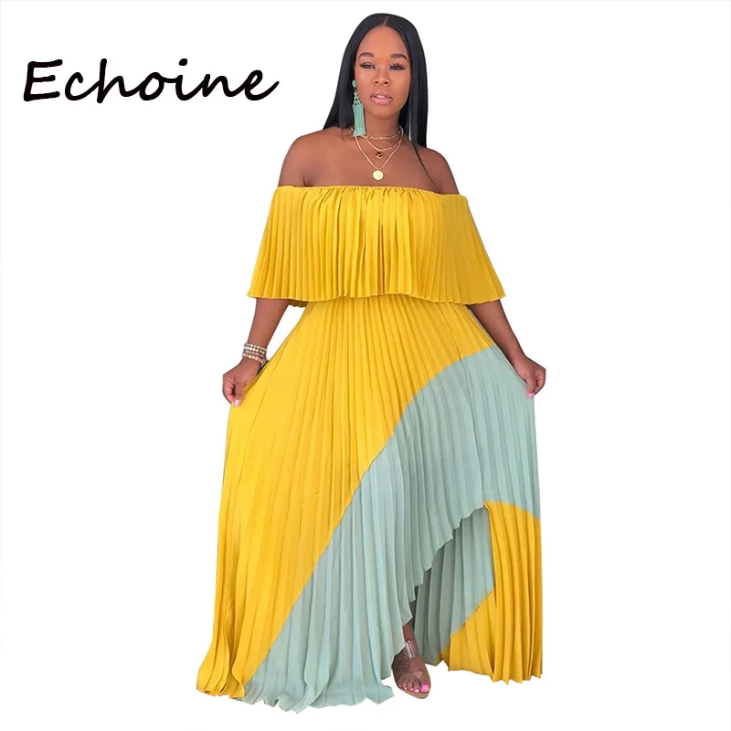 Echoine Casual Color Patchwork Off Shoulder Long Dress Pleated 2019 Women Summer Beach Dress Plus Size 2XL Vestidos
Echoine Casual Color Patchwork Off Shoulder Long Dress Pleated 2019 Women Summer Beach Dress Plus Size 2XL Vestidos