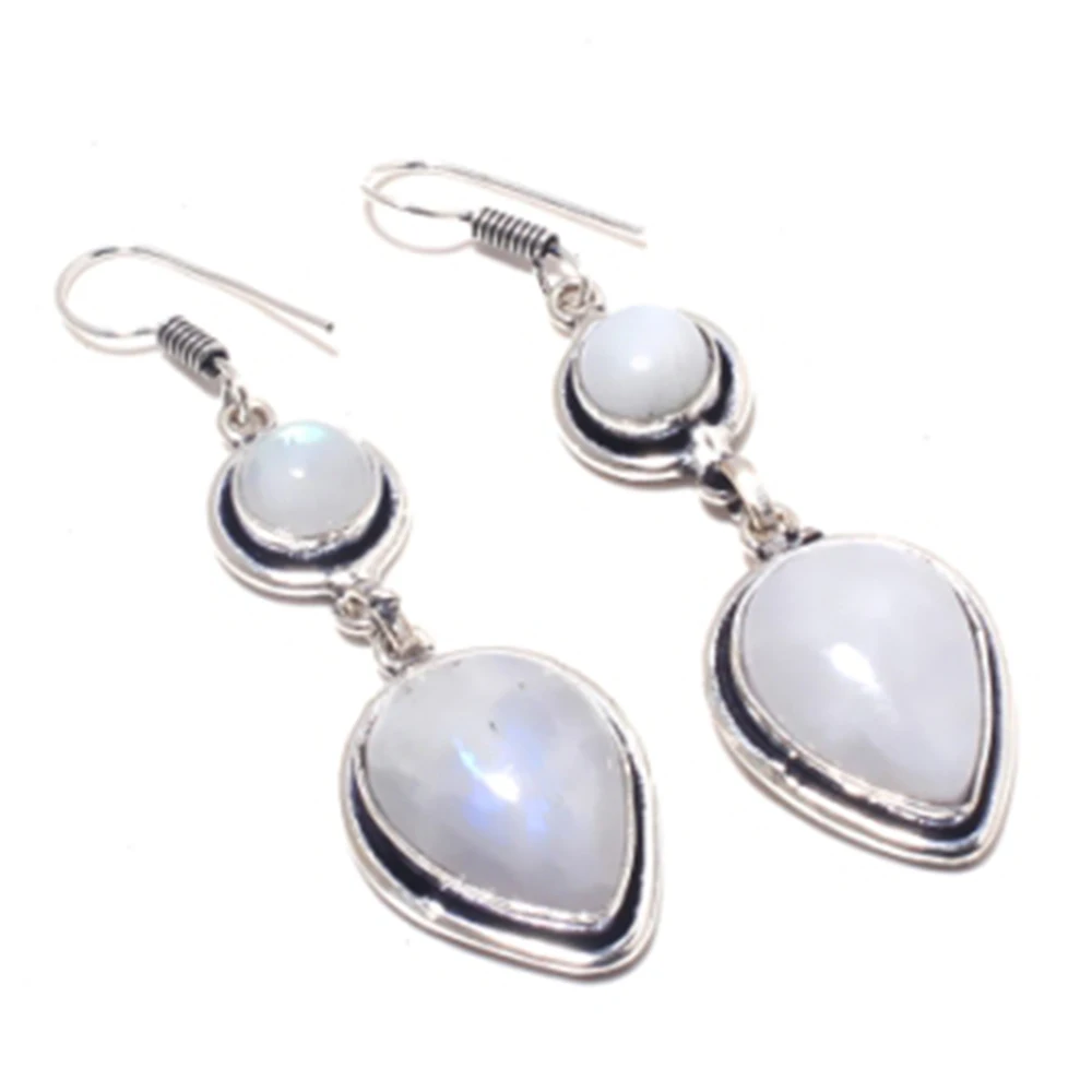 Rainbow Moonstone Earrings Silver Overlay over Copper , 73mm, E4030
Rainbow Moonstone Earrings Silver Overlay over Copper , 73mm, E4030