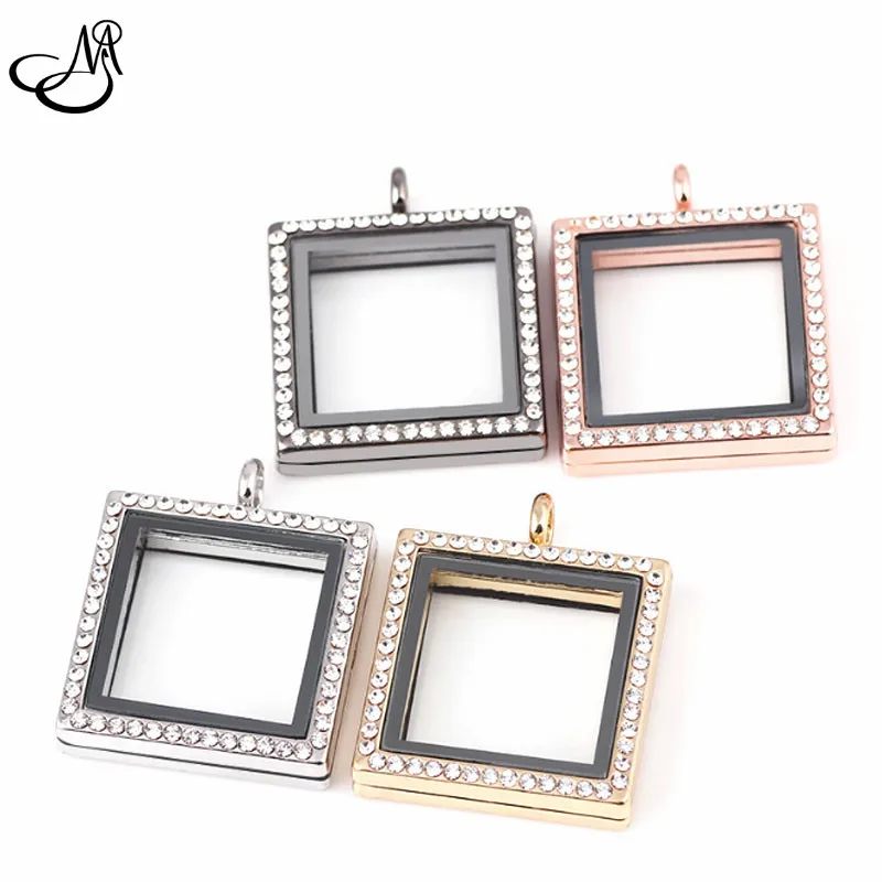 8pcs/lot Mix 4 Colors Rhinestone Photo Living Glass Magnetic Locket Pendant Square Floating For Charms PEI858 | Украшения и
