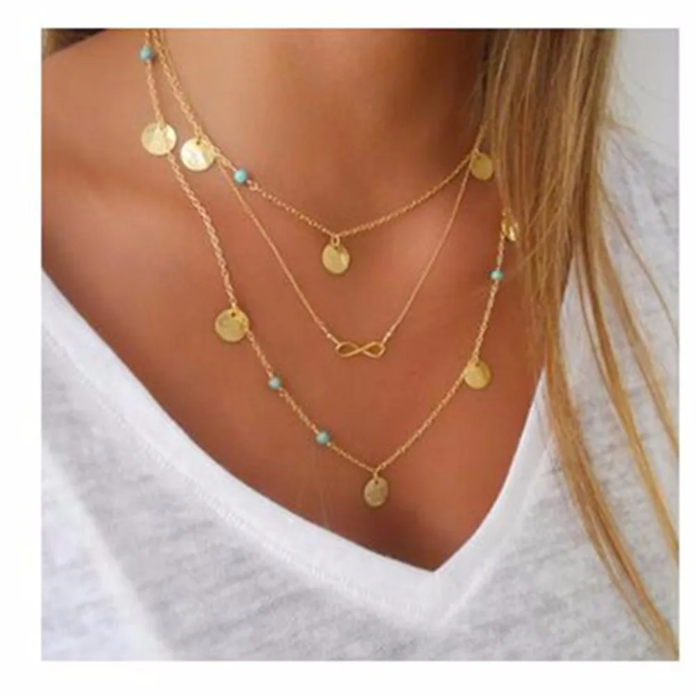 

NK834 Fashion New Multiple Layers Bead Wafer Sequins 8 Tassel Clavicle Necklace Collares Bijoux For Women Jewelry Chain Choker