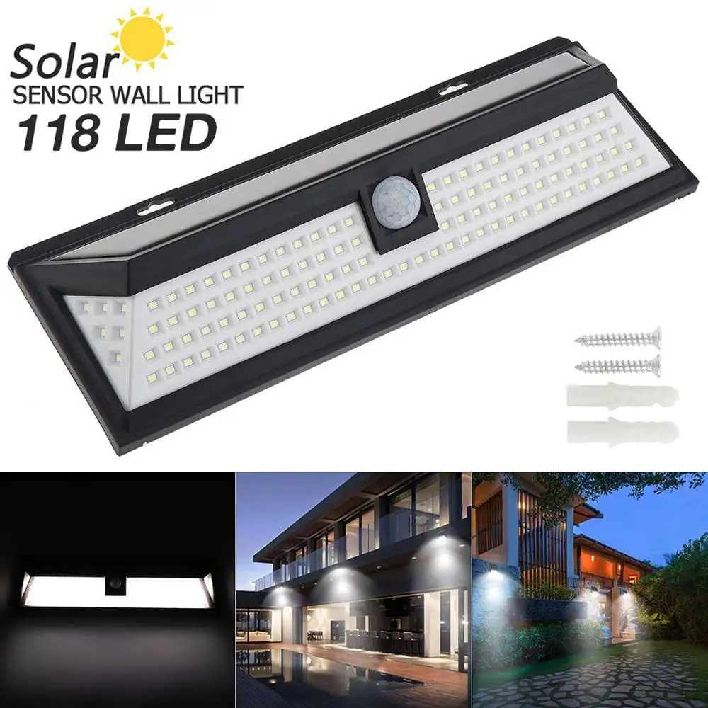 118 LED 3 Modes Solar Wall Light PIR Motion Sensor Solar Lamp Waterproof IP65 Infrared Light for Park Security Es / erge Street
118 LED 3 Modes Solar Wall Light PIR Motion Sensor Solar Lamp Waterproof IP65 Infrared Light for Park Security Es / erge Street
