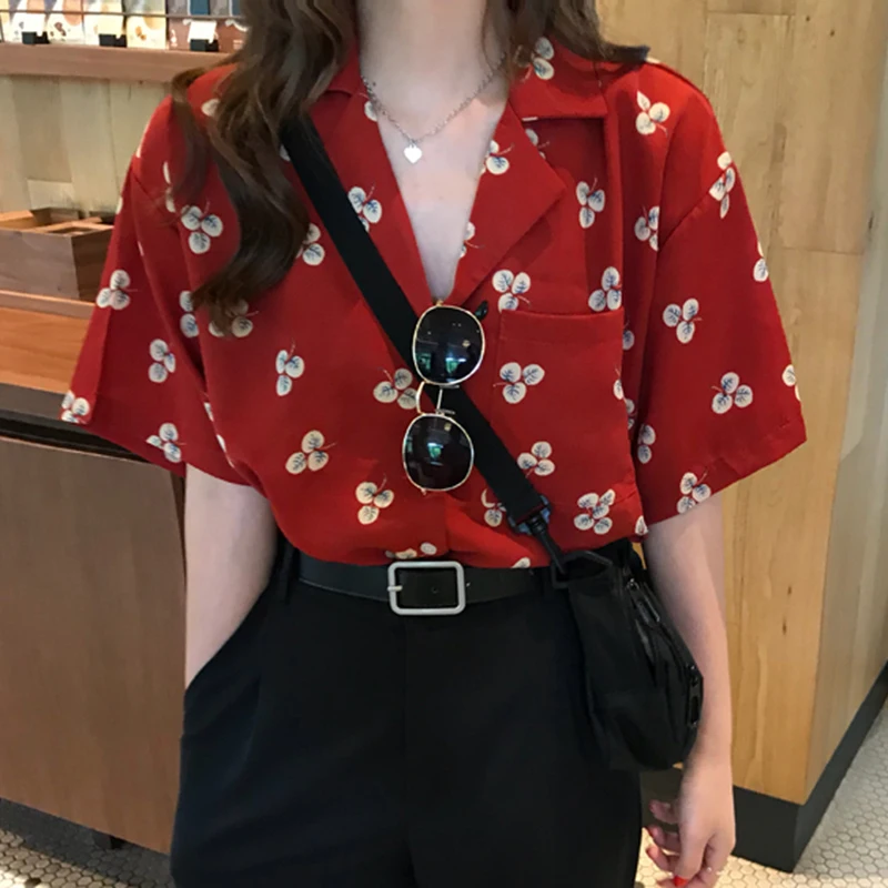 HIGH QUALITY chic New summer Women's Clothing fashion trend red thin loose pockets floral print notched chiffon blouse shirts
HIGH QUALITY chic New summer Women's Clothing fashion trend red thin loose pockets floral print notched chiffon blouse shirts