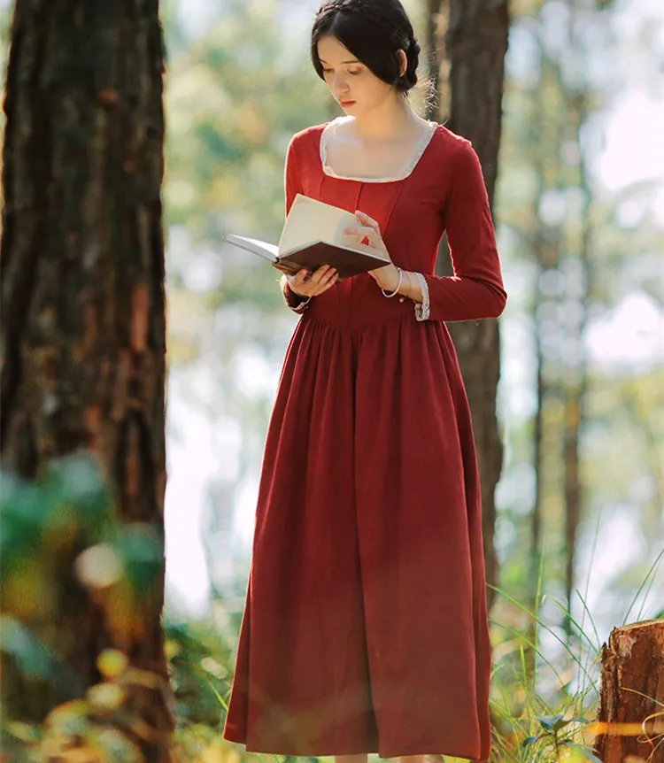 Autumn Winter Women Vintage Orange Red Suede Long Dress Ladies Palace Style Square Collar Long Sleeve High Waist Elegant Clothes
Autumn Winter Women Vintage Orange Red Suede Long Dress Ladies Palace Style Square Collar Long Sleeve High Waist Elegant Clothes