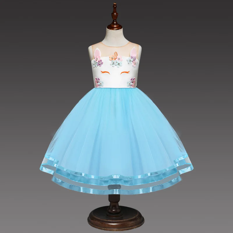 Flower Unicorn Dress Girl Party Birthday Princess Children Clothing 2019 Tule Lace Kids Dresses For Girls Costume 3 to 8 Years (1)