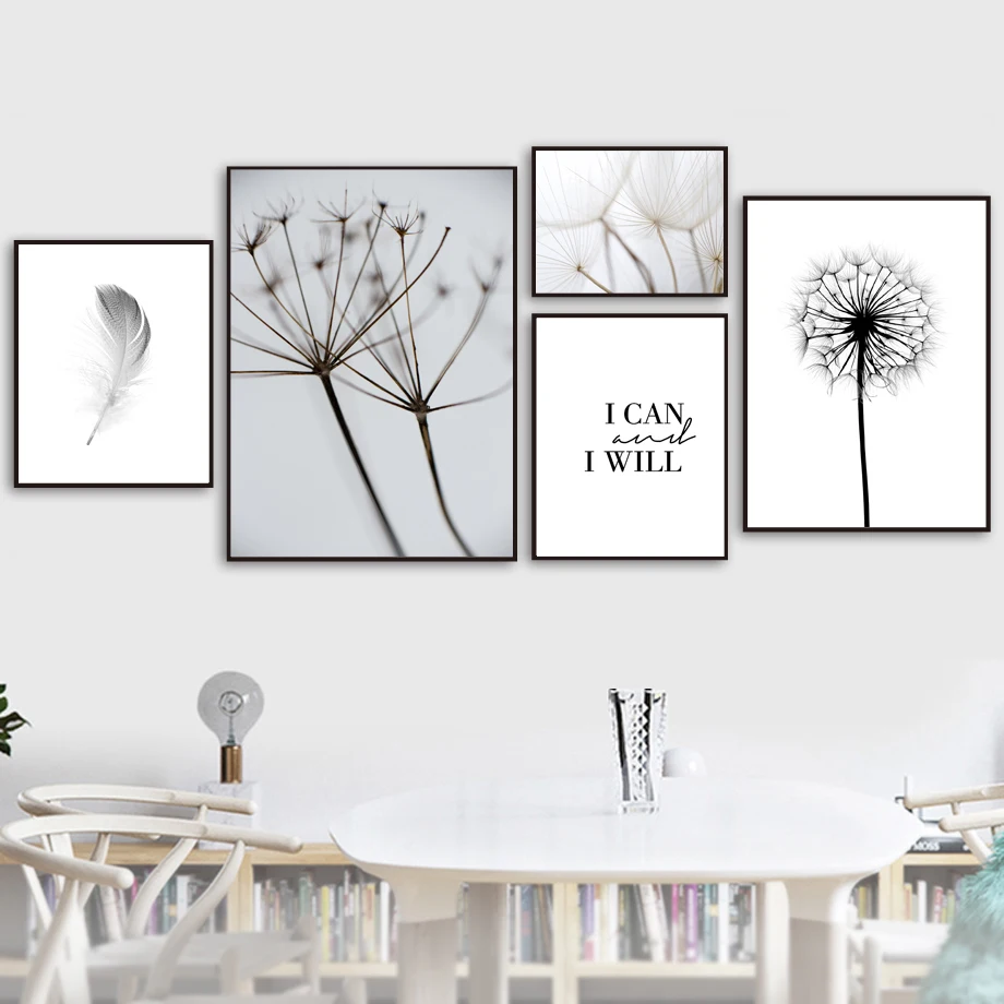 

Feather Dandelion Wall Art Canvas Painting Quotes Nordic Posters And Prints Black White Wall Pictures For Living Room Home Decor