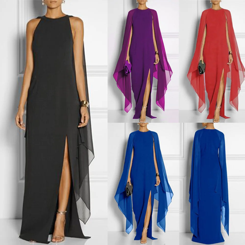 long cape maxi dress