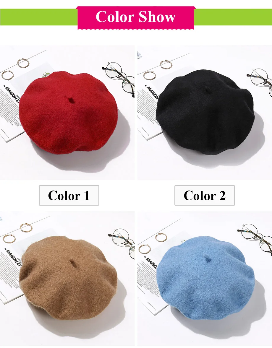 100% Pure Wool Fashion Beret Hat Women Felt Beret British Style Girls Beret Hat Lady Solid Color Slouchy Winter Hats Female 100% Pure Wool Fashion Beret Hat Women Felt Beret British Style Girls Beret Hat Lady Solid Color Slouchy Winter Hats Female