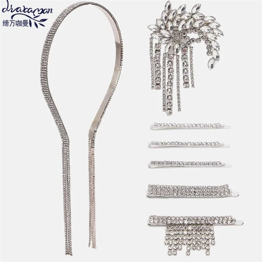 Dvacaman Bling Crystal Hairband Women Handmade Rhinestone Beads Tassel Headband Bobby Pins Wedding Korean Jewelry Barrettes Sets
Dvacaman Bling Crystal Hairband Women Handmade Rhinestone Beads Tassel Headband Bobby Pins Wedding Korean Jewelry Barrettes Sets
