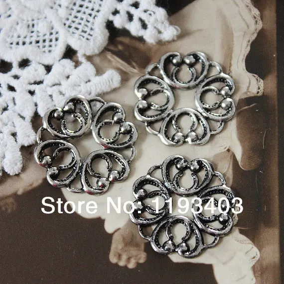 

20PCS Antiqued Silver plated brass Filigree Jewelry Setting Cab Base Connector 21mm Finding (FILIG-AS-13)