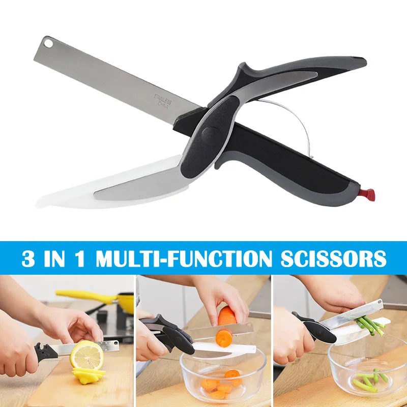 

3 In 1 Cutting Board Knives Scissors Multifunction Tool for Kitchen Fruits Vegetables Multi-function kitchen knife scissors H99F