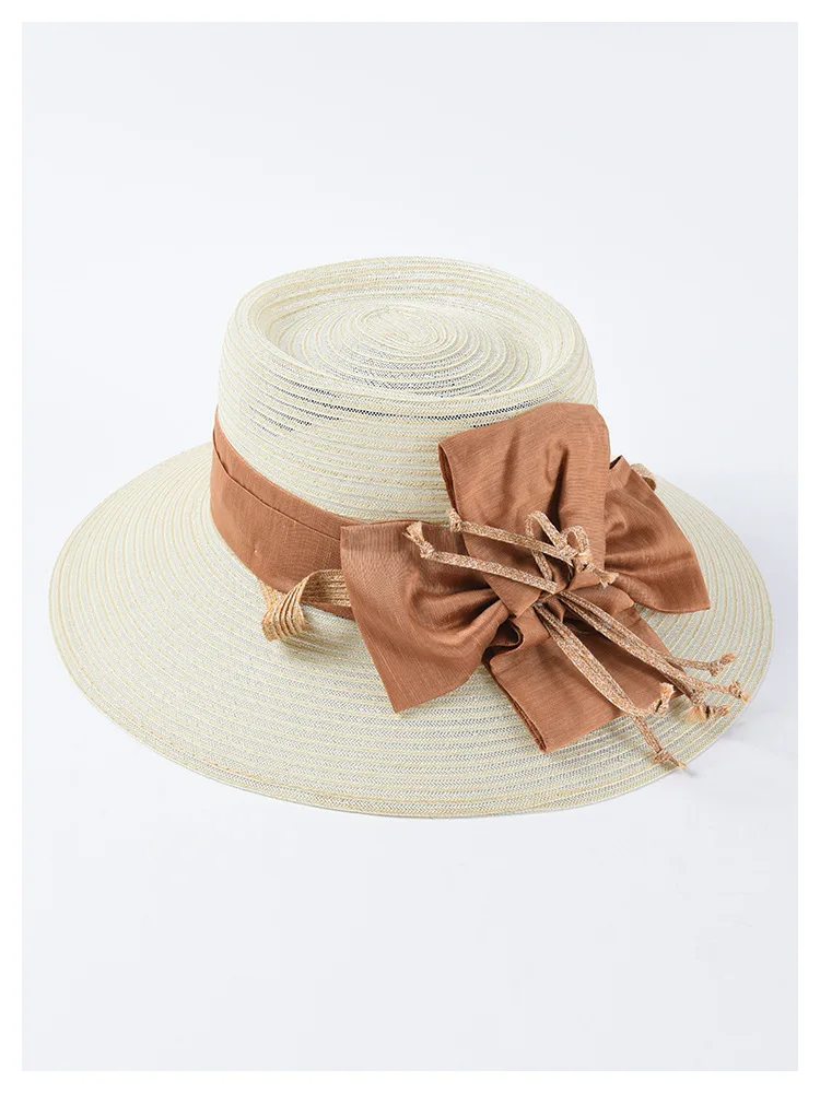 Waliicorners summer straw hats elegant bow sun hats light weight breathable polyester summer hats large brim beach hat 9