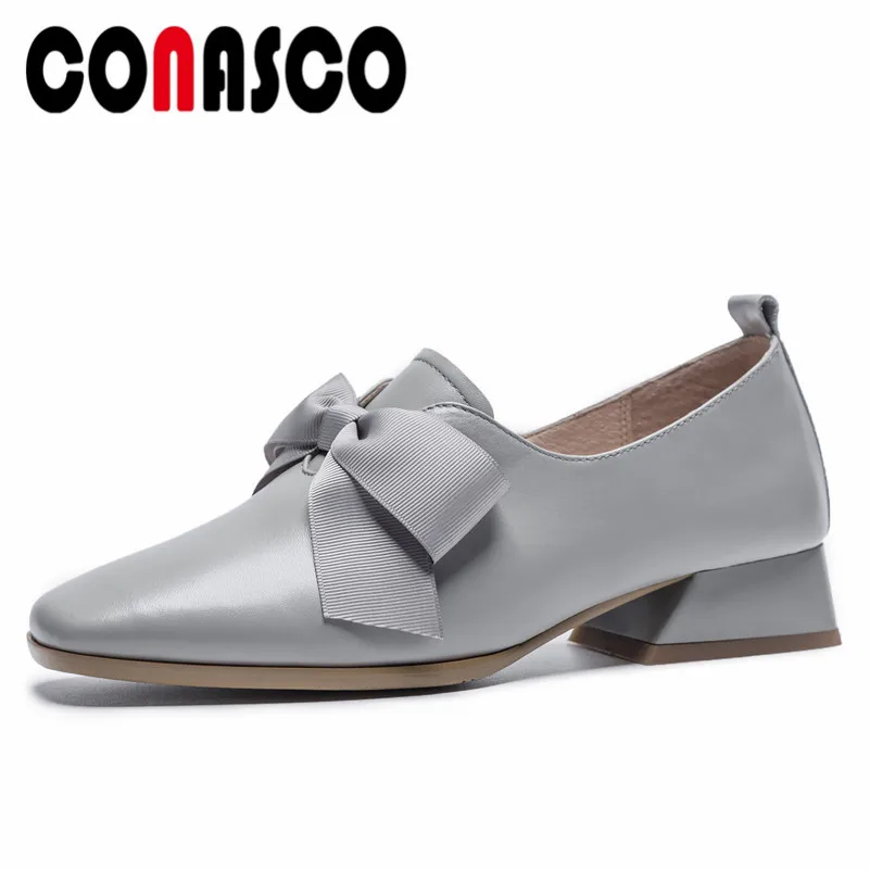 CONASCO Fashion Women Office Party Basic Pumps Genuine Leather Spring Autumn Shoes Elegant Butterfly Knot Brand Shoes Woman