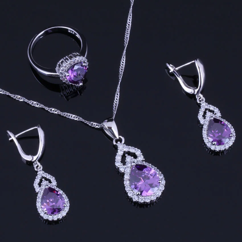 Exquisite Pear Purple Cubic Zirconia White CZ Silver Plated Jewelry Sets Earrings Pendant Chain Ring V0291
Exquisite Pear Purple Cubic Zirconia White CZ Silver Plated Jewelry Sets Earrings Pendant Chain Ring V0291