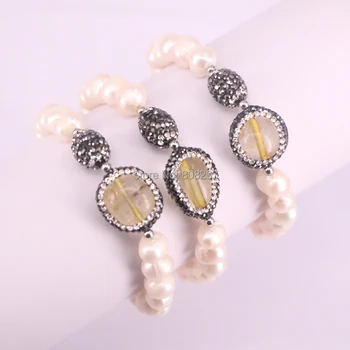 5Pcs Natural pearl bracelets with crystal zircon paved stone bead handmade stretch Women bracelets
5Pcs Natural pearl bracelets with crystal zircon paved stone bead handmade stretch Women bracelets