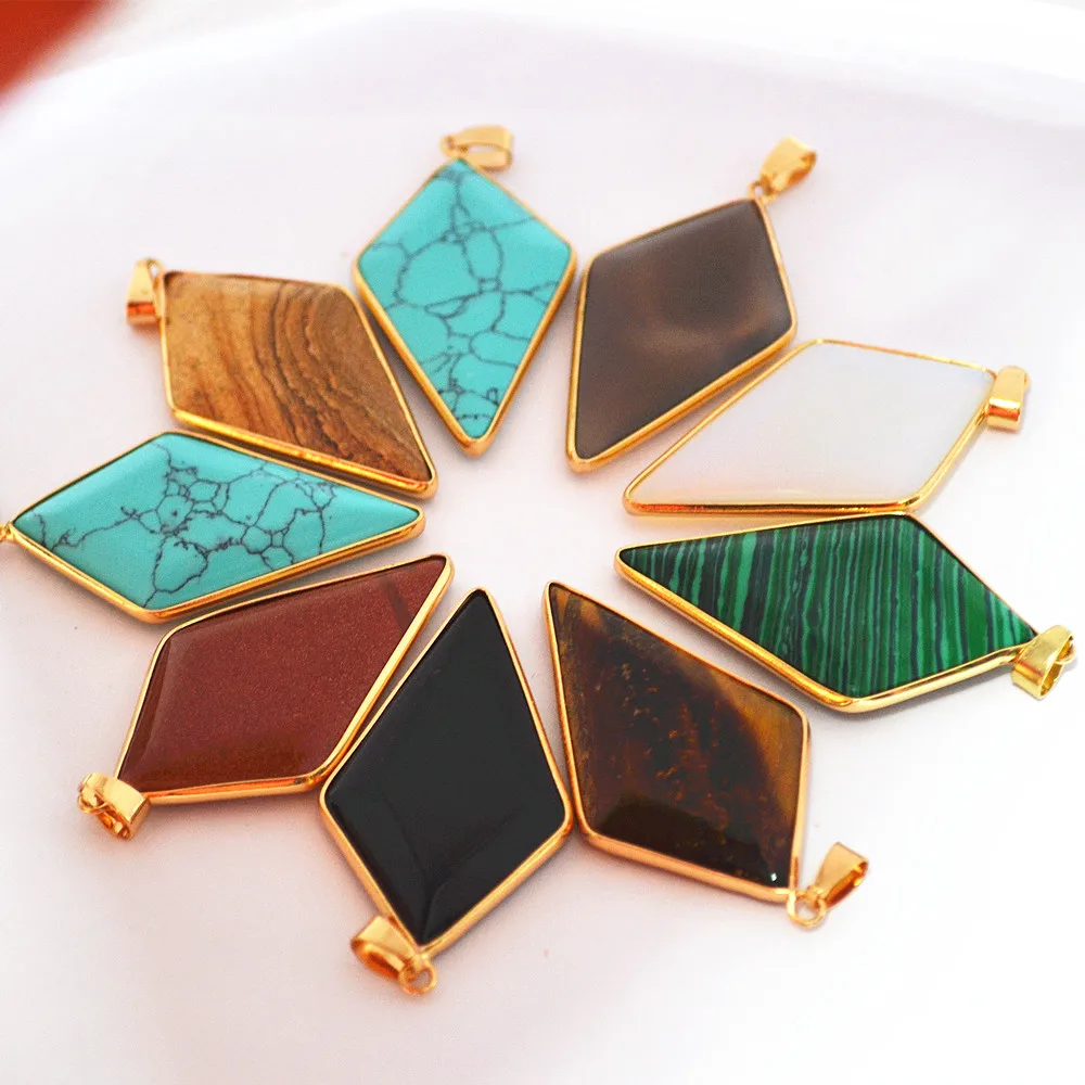 

Natural Stone Pendants Semi Precious Stone Triangle Pendant Charms Fashion Gold Howlite Tiger Eye &Opal Onyx Healing Crystals