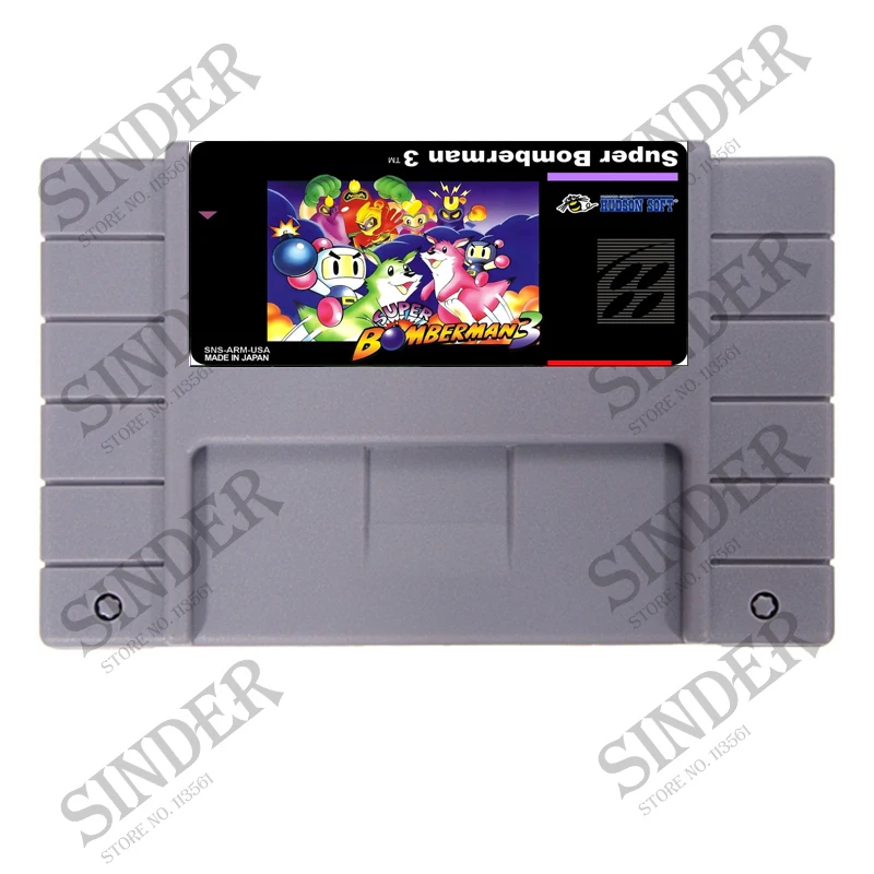 Фото Супер Bomberman 3 хороший Quliaty ярлык 16 бит большая серая игровая карта для игроков NTSC | Картриджи (32847480326)